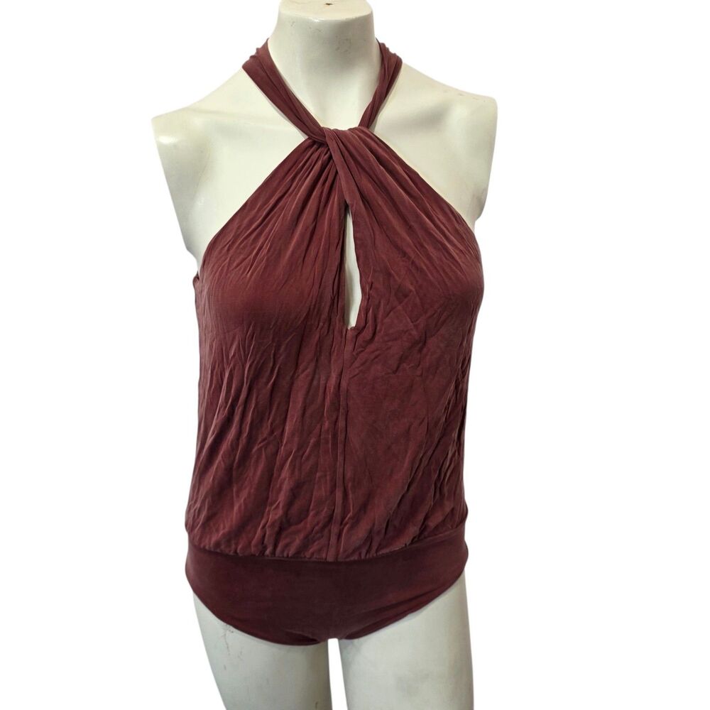 AllSaints Sami Bodysuit UK10 US6‎ Rust Halter Keyhole Sleeveless Top Boho